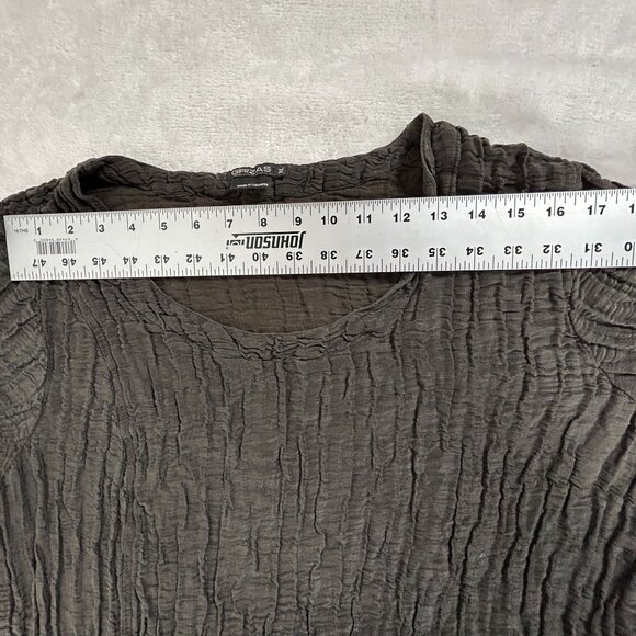 Grizas Womens XL Crinkle Linen Silk Asymmetric Hem Tunic Top with Pocket Brown - Picture 6 of 9